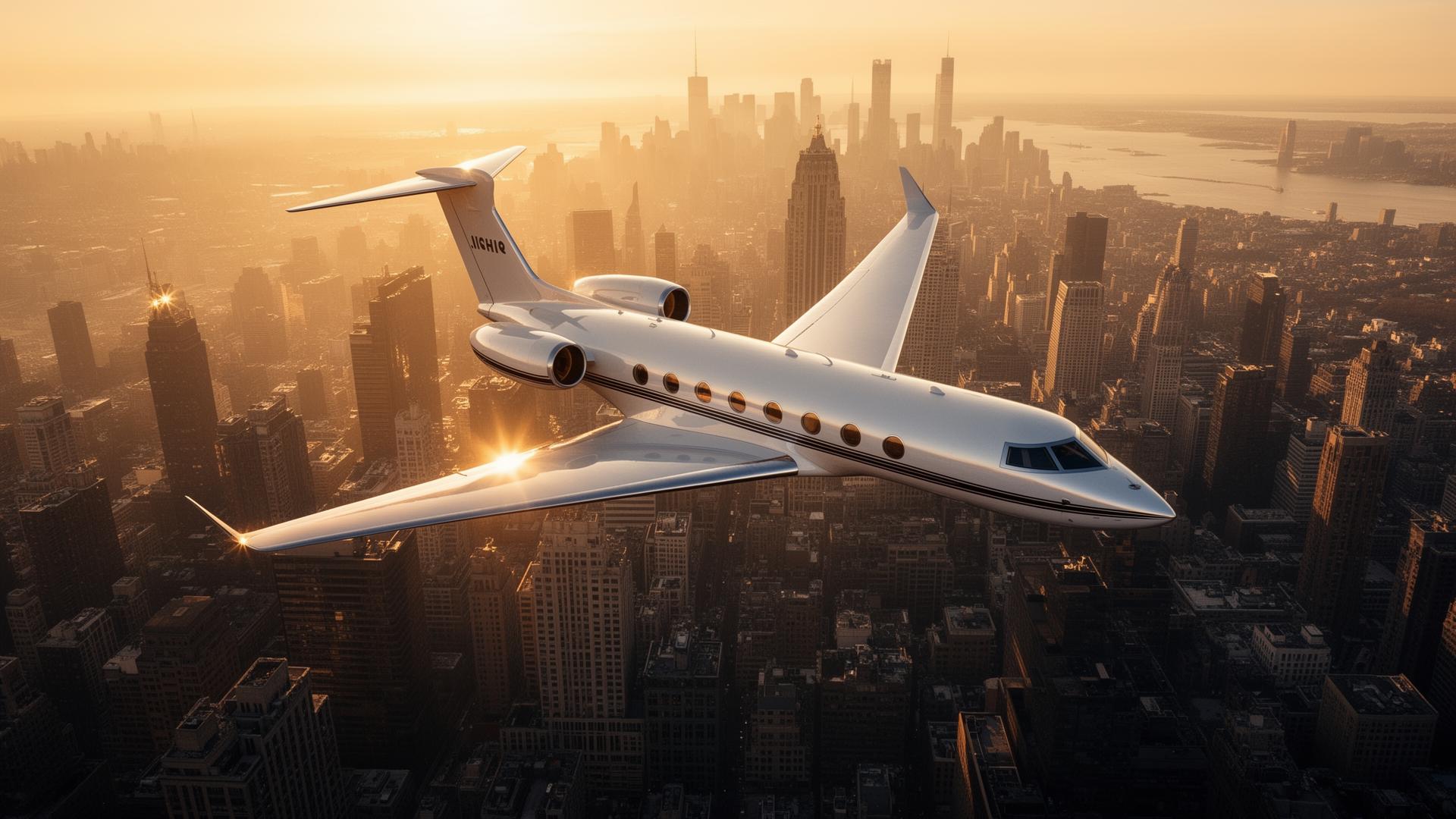 Private jet over a global financial capital — second-residence economy