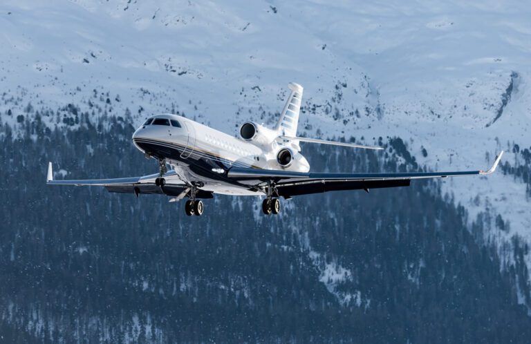 luxury business jet approaching Engadin in Switzerland