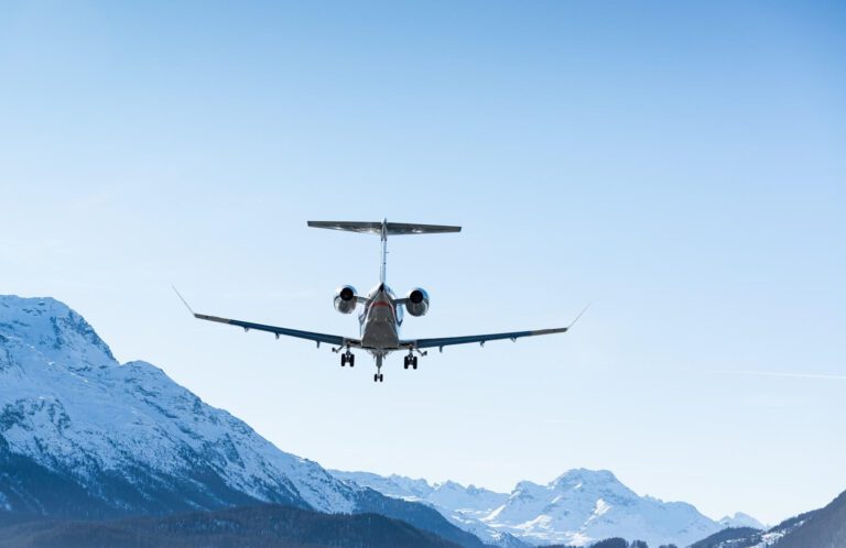 business jet landing at the Alpine Airport in Samedan