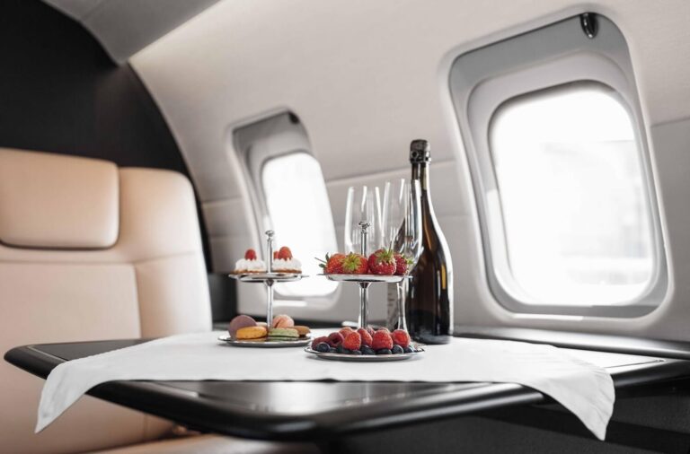 business jet plane interior with leather comfortable seats private airplane