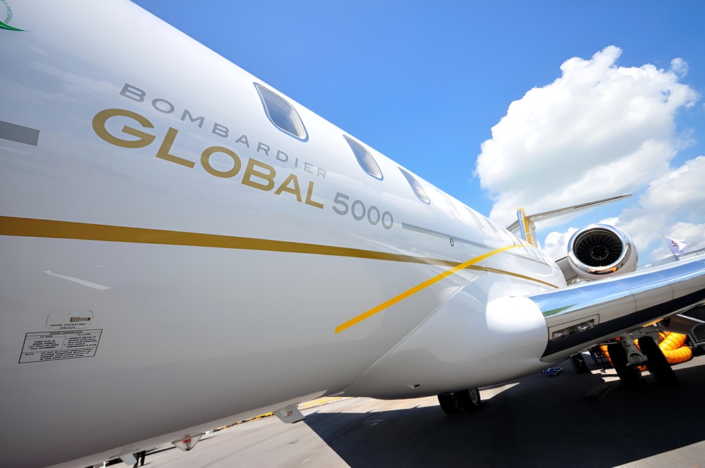 Exterior of Bombardier Global 5000 business jet at Singapore