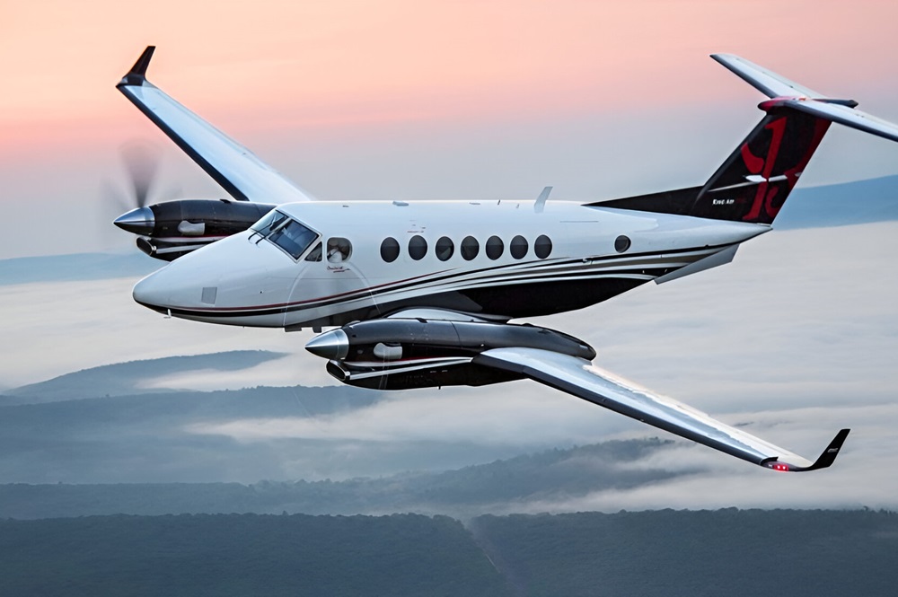 King Air 350 flying over the hills