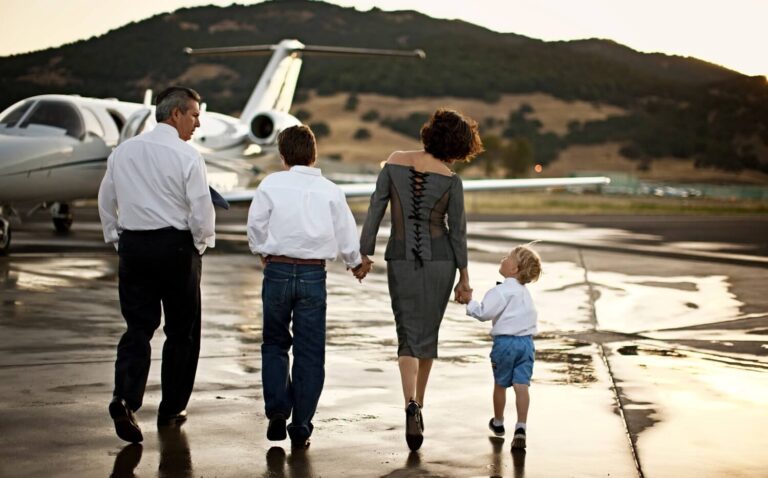 a family going to flying in the private jet