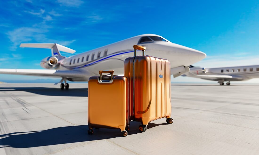 packet bags placed near private jets