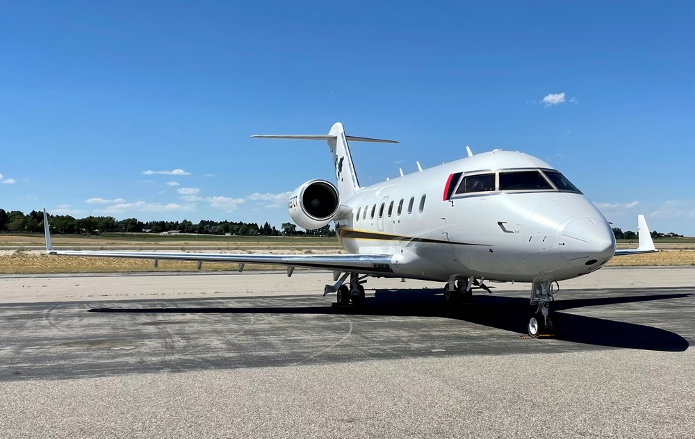 Bombardier Challenger 604 parked at Idaho Falls Regional Airport