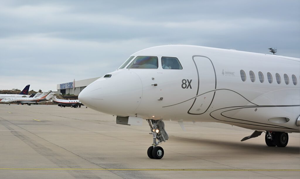 Dassault Falcon 8X 439 F-GCDP is ready for take off at Air Show which held at Istanbul Ataturk Airport