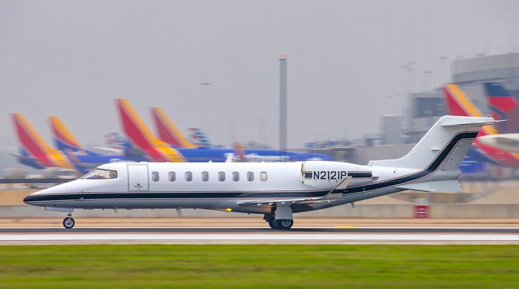 Private Learjet 75 departing runway