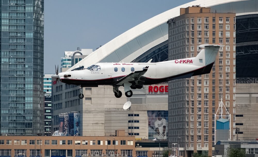 Air Bravo Pilatus PC-12 P landing at the Billy Bishop Toronto City Airport 