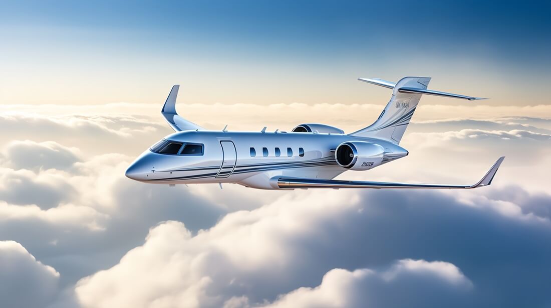 Executive Private Jet Soaring High in the Blue Sky 