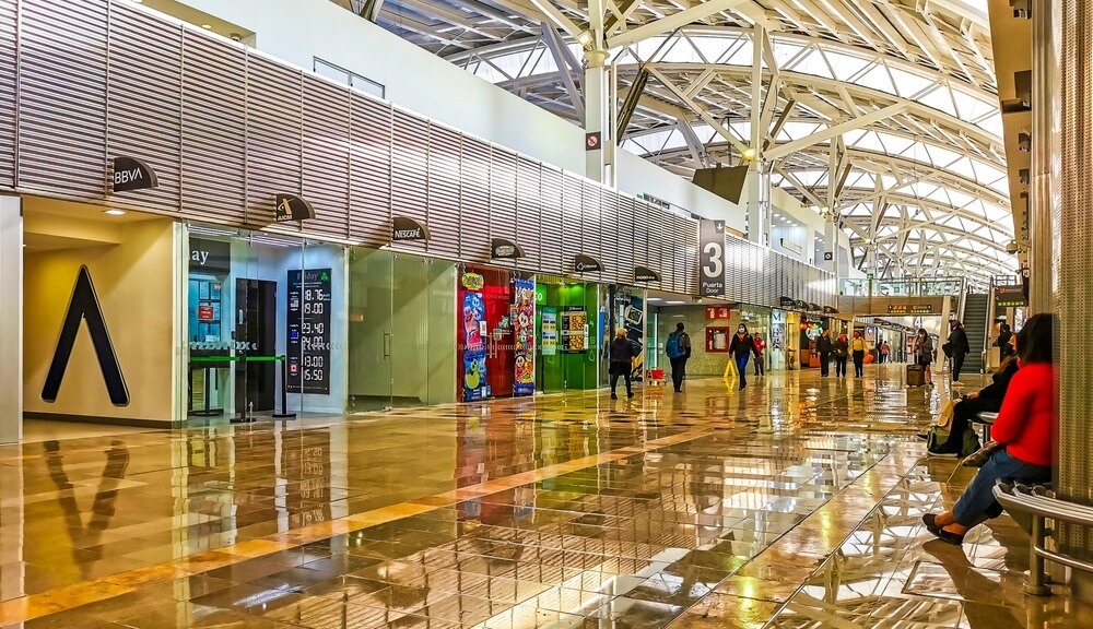 Interior architecture rooms and locations in the airport Aeropuerto Internacional Benito Juarez in Penon de