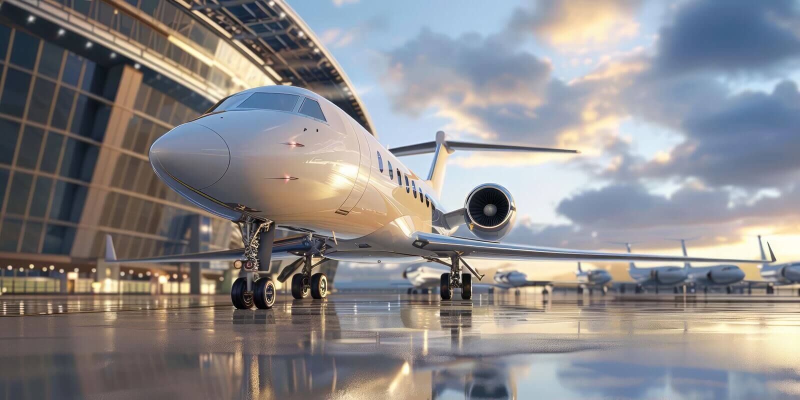 business private jet parked at the terminal, representing luxury tourism and business travel transportation