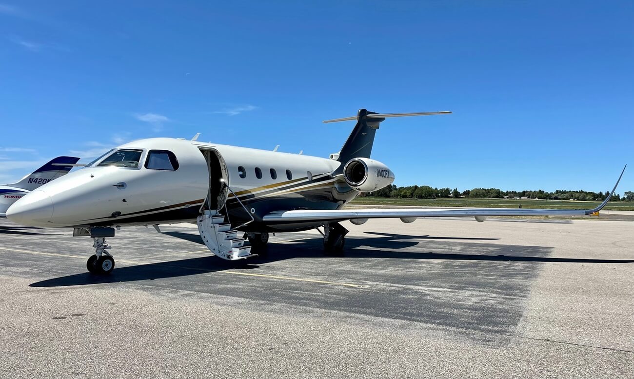 Brazilian-built Embraer Legacy 450 of FlexJet parked at Idaho Falls Regional Airport