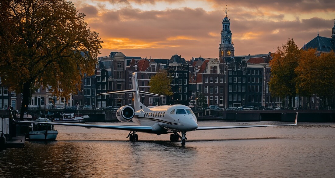 private plane carrying business executives has landed in Amsterdam