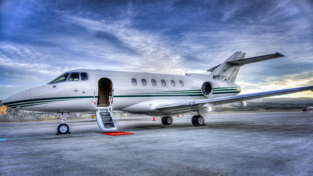 Hawker 800 Private Jet Airplane parked on the ramp of the Eagle-Vail Airport waits for its passengers