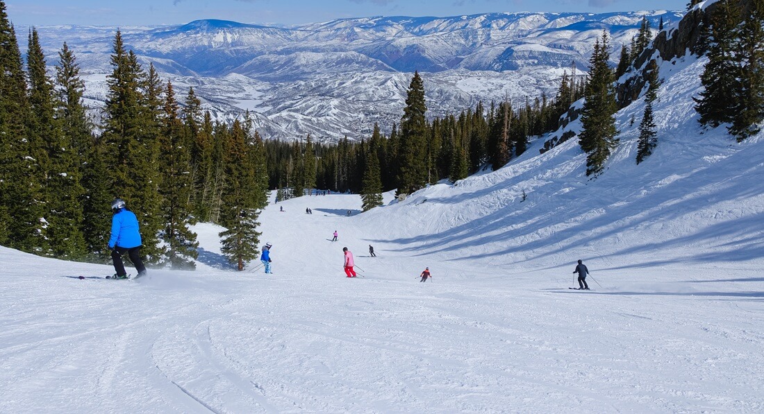 View of ski slope in Colorado ski resort near Aspen, Colorado