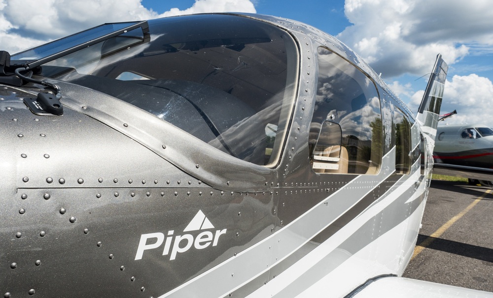 Civil aircraft Piper PA-34-220T Seneca In the park at the airport Dlouda Lhota,