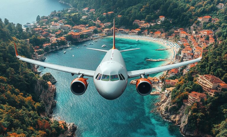 airplane fly above beautiful nature landscape island