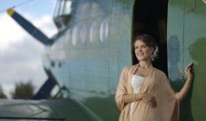 girl in a small plane