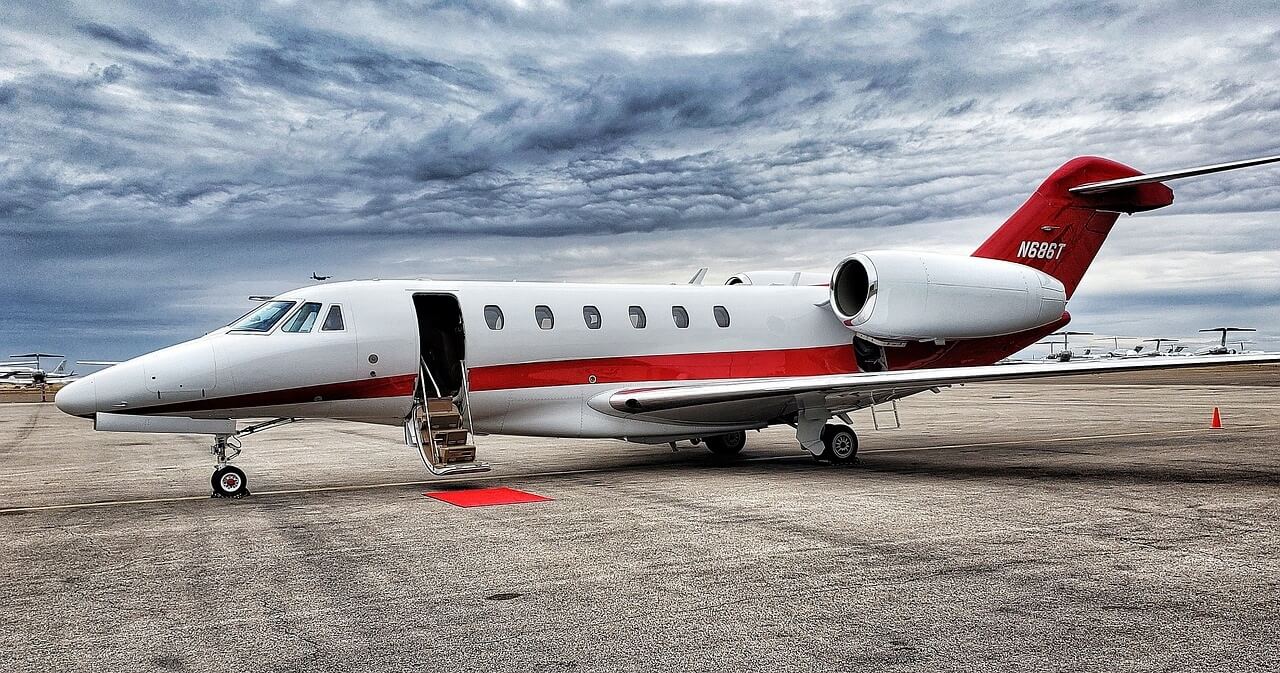 private jet parked in an airport