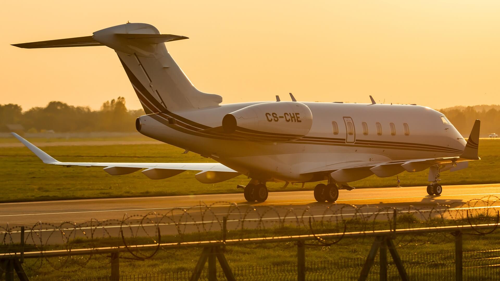 Bombardier BD-100-1A10 Challenger 350 in Kyiv international airport at sunset