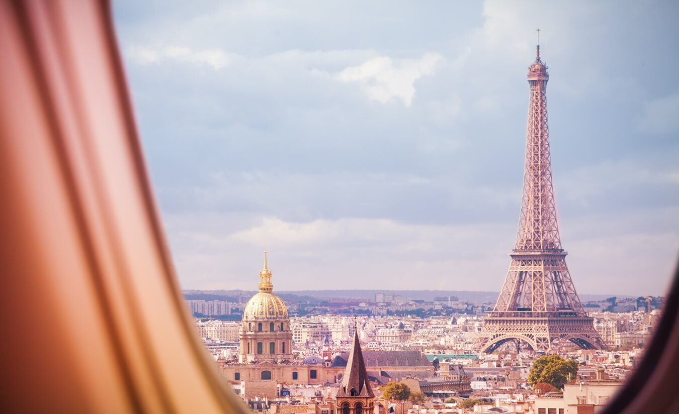 Paris and Eiffel tower view from plane window