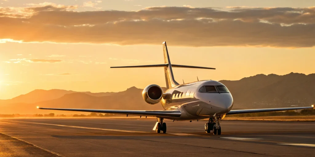 Big private jet on runway.