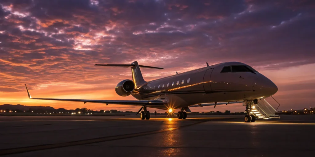 Empty leg private jet on tarmac.