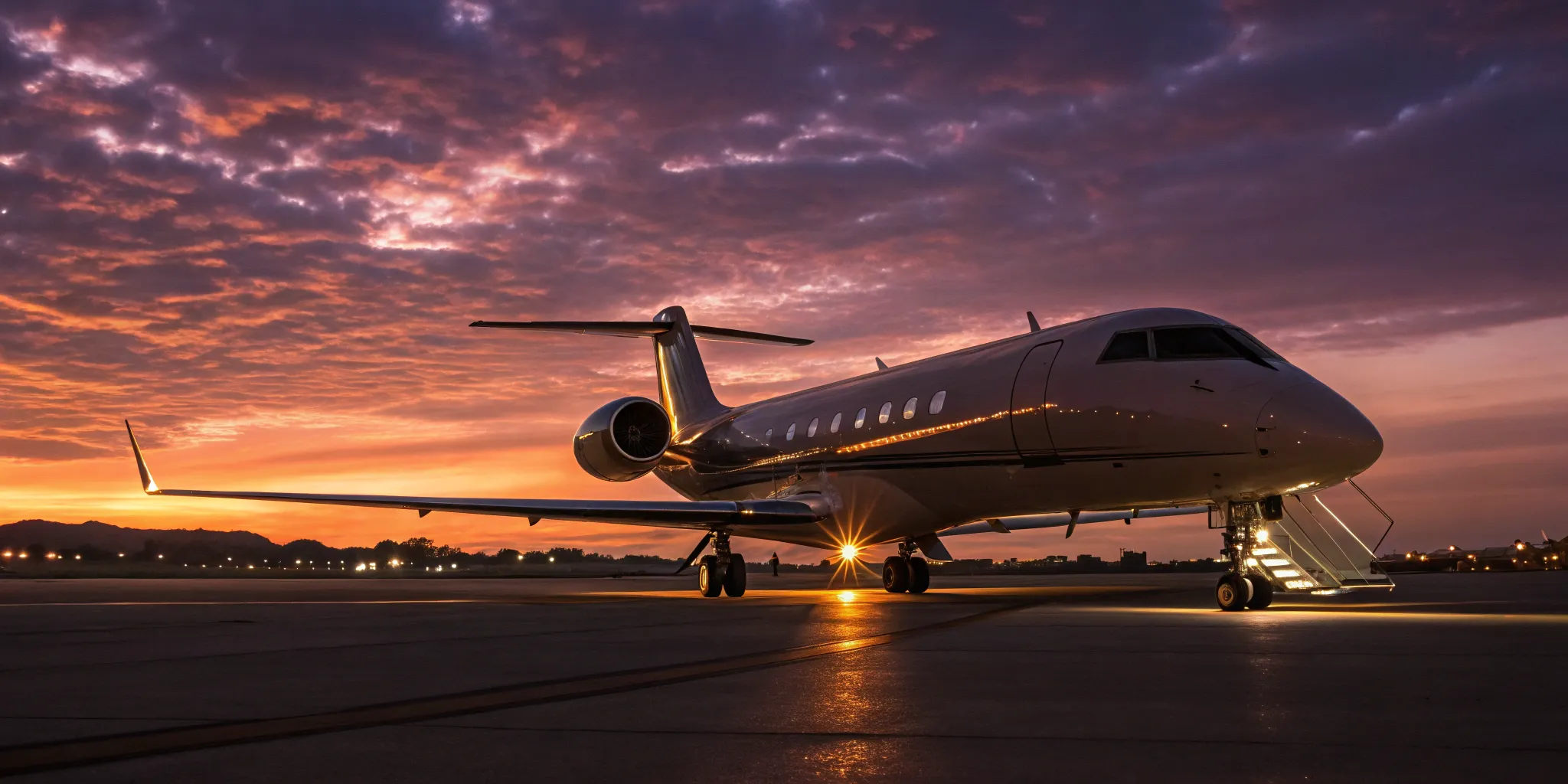 Empty leg private jet on tarmac.