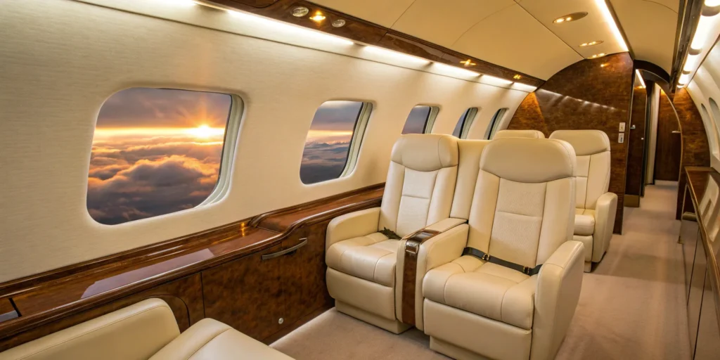 Global 6000: Luxurious business jet interior.
