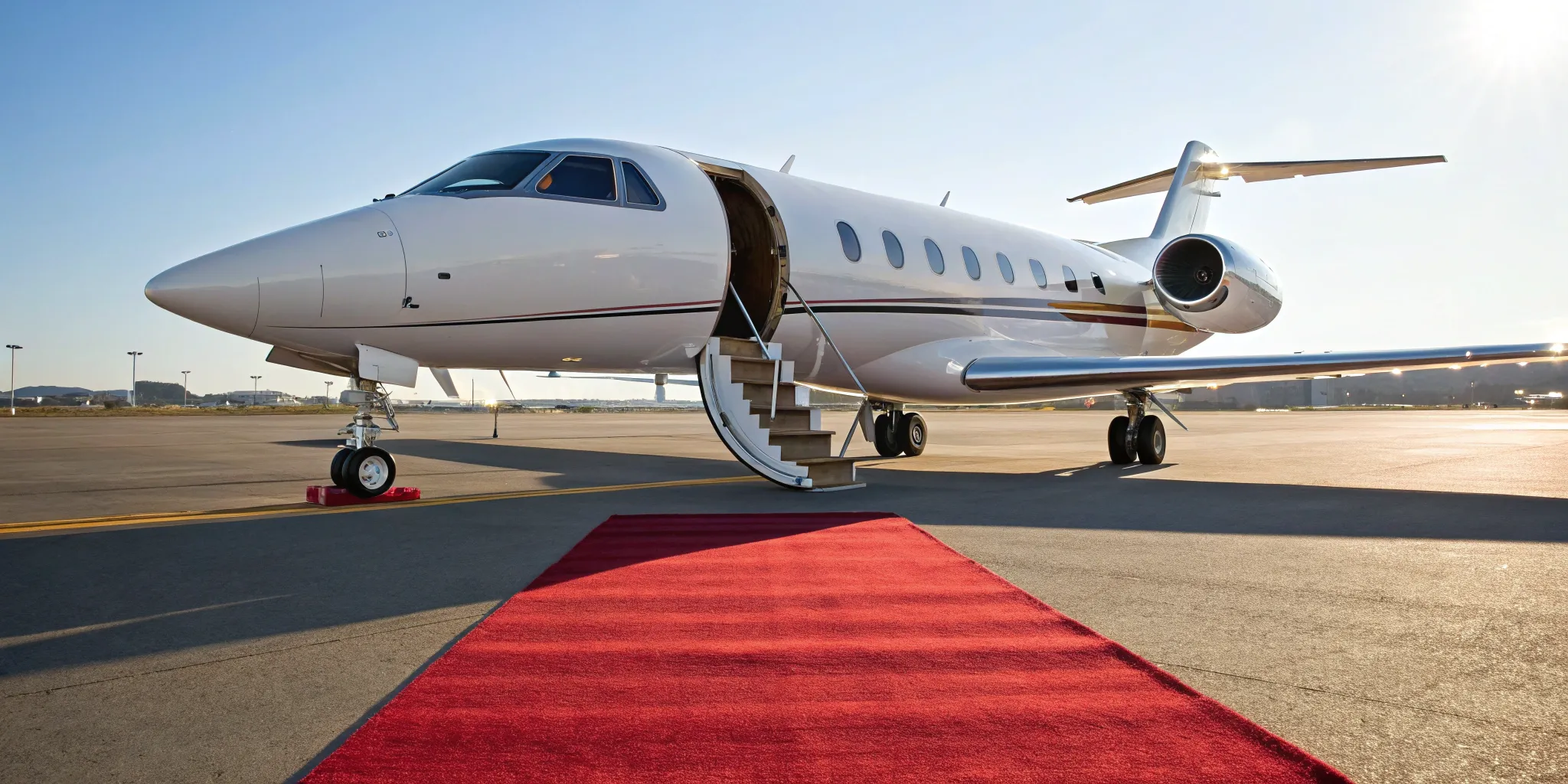 Private jet awaiting takeoff on tarmac.