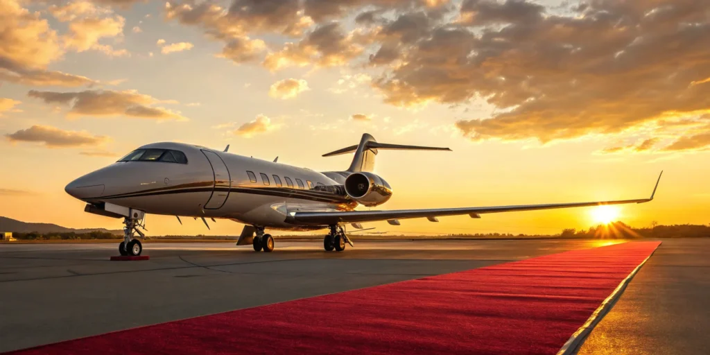 Private jet, red carpet, tarmac. Affordable private jet travel.