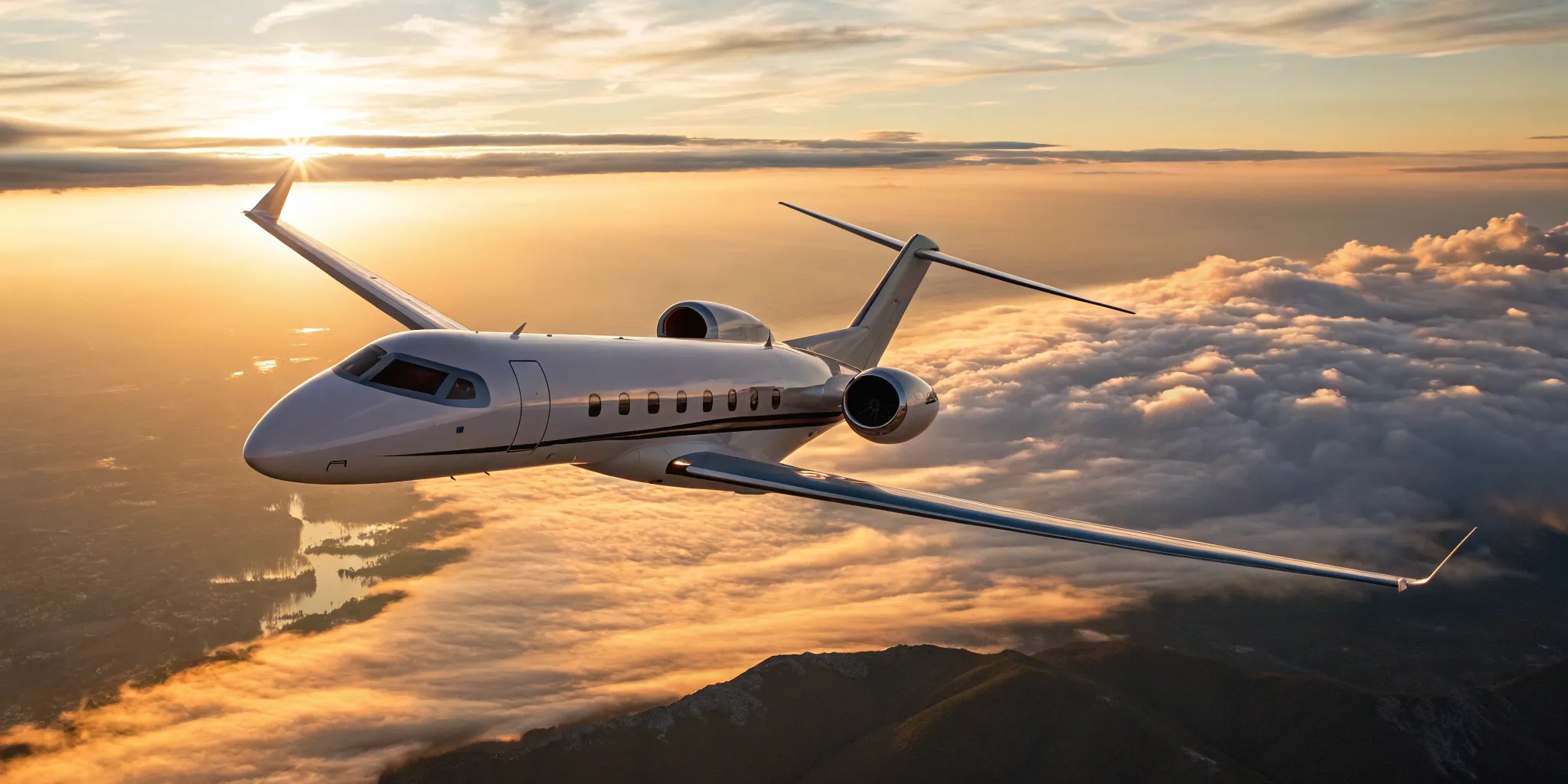 Private plane soaring above the clouds.