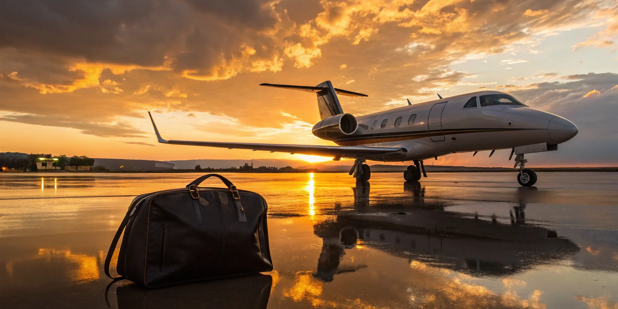 Small private jet ready for takeoff.